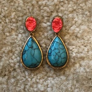 Coral and Turquoise drop earrings
